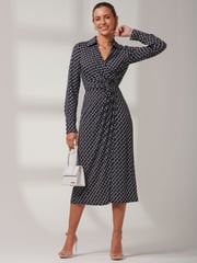 Jolie Moi Black Reana Front Wrap Jersey Shirt Dress - Image 1 of 6
