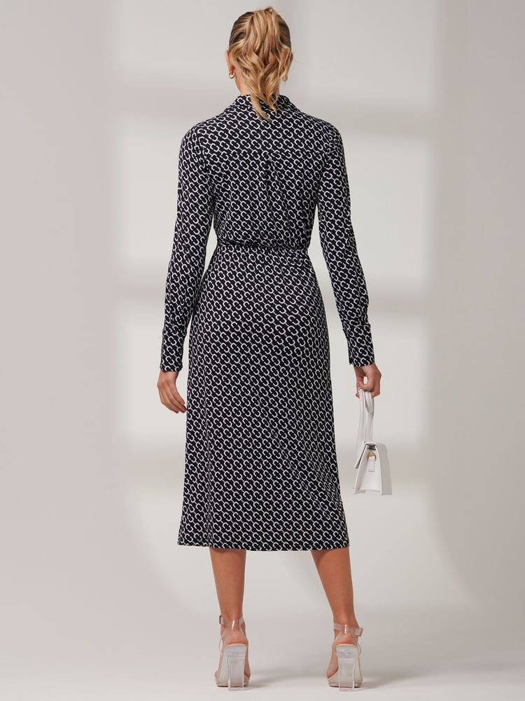 Jolie Moi Black Reana Front Wrap Jersey Shirt Dress - Image 2 of 6