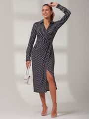 Jolie Moi Black Reana Front Wrap Jersey Shirt Dress - Image 3 of 6
