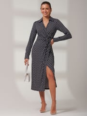 Jolie Moi Black Reana Front Wrap Jersey Shirt Dress - Image 4 of 6