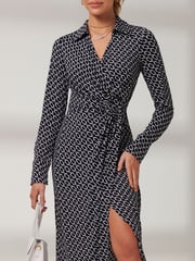Jolie Moi Black Reana Front Wrap Jersey Shirt Dress - Image 6 of 6