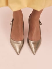 Gold Leather Tabitha Simmons x Next Dela Slingback Point Heels - Image 2 of 6