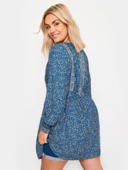 Yours Curve Blue Tiered Blouse - Image 3 of 5
