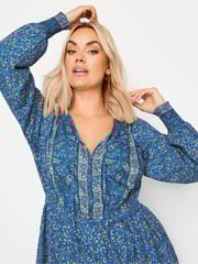 Yours Curve Blue Tiered Blouse - Image 4 of 5