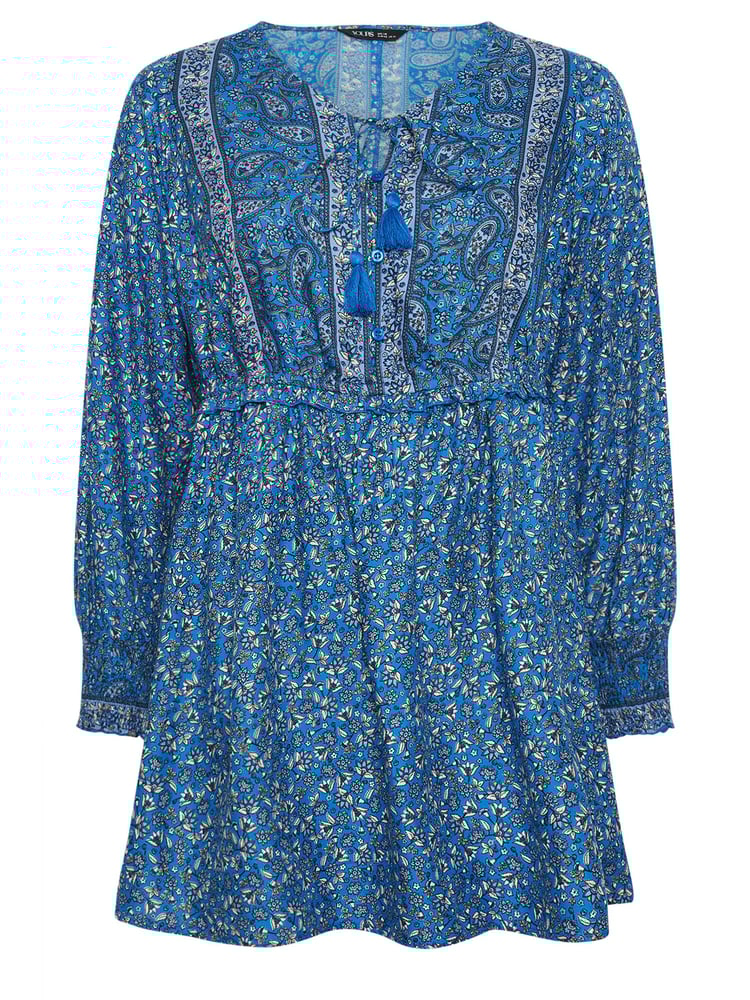 Yours Curve Blue Tiered Blouse - Image 5 of 5