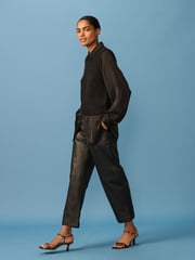 Black Sleeveless Satin Shirt Layer Knitted Vest Jumper - Image 3 of 8