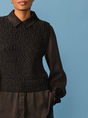 Black Sleeveless Satin Shirt Layer Knitted Vest Jumper - Image 5 of 8