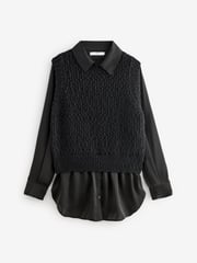 Black Sleeveless Satin Shirt Layer Knitted Vest Jumper - Image 6 of 8