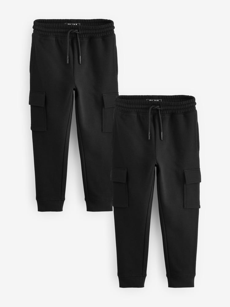 Black Slim Fit Slim Cargo Joggers 2 Pack (3-16yrs) - Image 1 of 4 Black Slim Fit Slim Cargo Joggers 2 Pack (3-16yrs) - Image 1 of 4