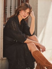 Sosandar Black 100% Cotton Broderie Detail Midi Shirt Dress - Image 5 of 5