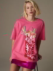 Pink Christmas Short Sleeve 100% Cotton T-Shirt - Image 1 of 7