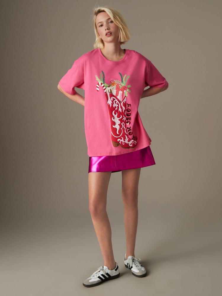 Pink Christmas Short Sleeve 100% Cotton T-Shirt - Image 2 of 7