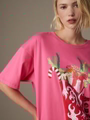 Pink Christmas Short Sleeve 100% Cotton T-Shirt - Image 4 of 7