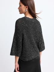 Black Sparkle Sequin Mesh Knitted Half Sleeve Jumper - Image 4 of 9