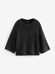 Black Sparkle Sequin Mesh Knitted Half Sleeve Jumper - Image 6 of 9