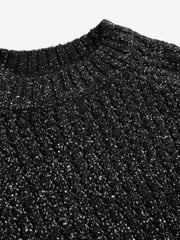 Black Sparkle Sequin Mesh Knitted Half Sleeve Jumper - Image 7 of 9