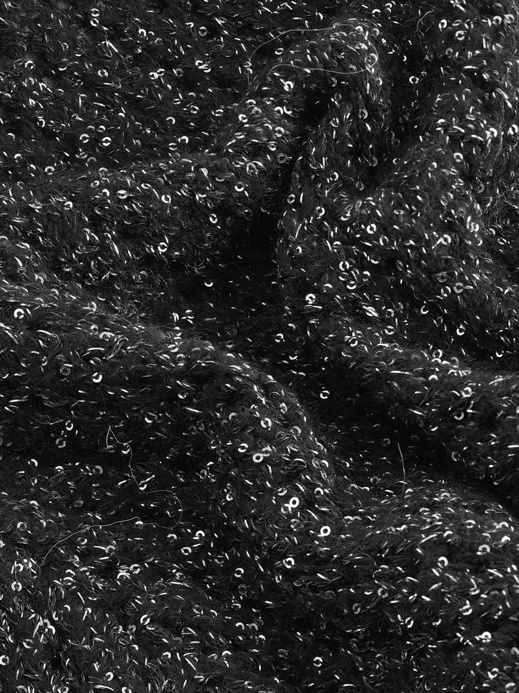 Black Sparkle Sequin Mesh Knitted Half Sleeve Jumper - Image 9 of 9