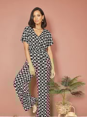 Yumi Black Geometric Print Wrap Jumpsuit - Image 3 of 5