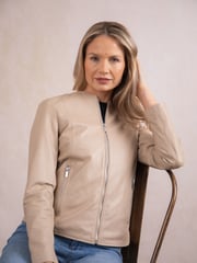 Lakeland Leather Cream Crosby Collarless Leather Jacket - Image 1 of 9