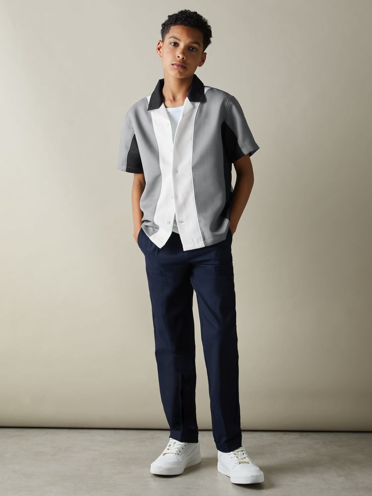 Reiss Blue Creed Textured Half Zip Polo Shirt - Image 1 of 4