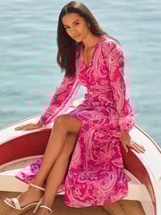 Sosandar Pink Petite Paisley Print Wrap Maxi Dress - Image 1 of 5