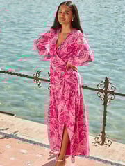 Sosandar Pink Petite Paisley Print Wrap Maxi Dress - Image 3 of 5