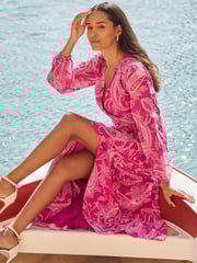 Sosandar Pink Petite Paisley Print Wrap Maxi Dress - Image 5 of 5