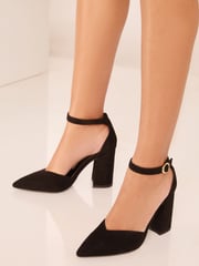 Lipsy Black Wide FIt Mid Block Heel Faux Leather Court Shoe - Image 2 of 4