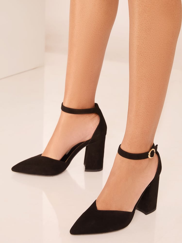 Lipsy Black Wide FIt Mid Block Heel Faux Leather Court Shoe - Image 2 of 4