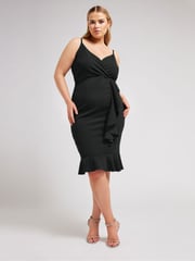 Yours Curve Black London Ruffle Wrap Dress - Image 1 of 5