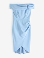 Sistaglam Blue Ruched Bardot Scuba Crepe Midi Dress - Image 5 of 5