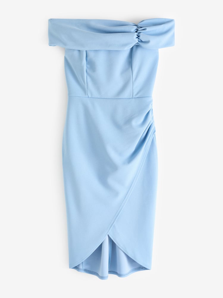 Sistaglam Blue Ruched Bardot Scuba Crepe Midi Dress - Image 5 of 5