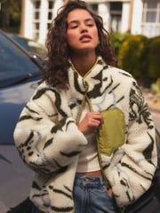 Lime Green Reversible Teddy Borg Floral Jacket - Image 1 of 9