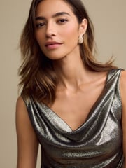 Metallic Sleeveless Maxi Cowl Neck Dress - Image 4 of 6
