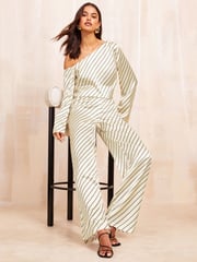 Friends Like These Black/White One Shoulder Long Sleeve Slash Top Co Ord - Image 5 of 5