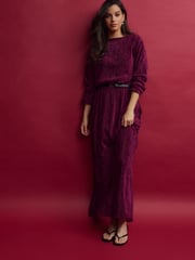 Burgundy Red Long Sleeve Velvet Maxi Dress - Image 2 of 9