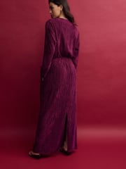 Burgundy Red Long Sleeve Velvet Maxi Dress - Image 4 of 9