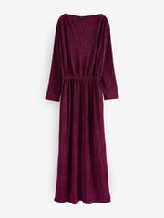 Burgundy Red Long Sleeve Velvet Maxi Dress - Image 6 of 9