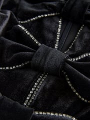 Black Diamante Long Sleeve Velvet Bow  Mini Dress - Image 4 of 5