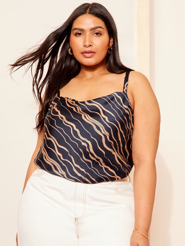 Curves Like These Navy Blue Cowl Neck Cami - Image 1 of 4 Curves Like These Navy Blue Cowl Neck Cami - Image 1 of 4