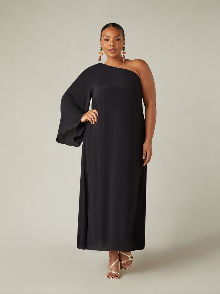 Live Unlimited Black Curve One Shoulder Maxi Dress - Image 1 of 6