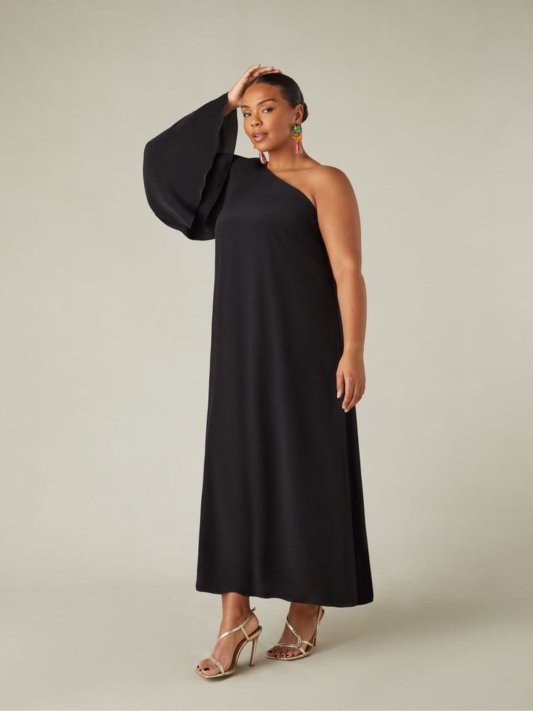 Live Unlimited Black Curve One Shoulder Maxi Dress - Image 2 of 6