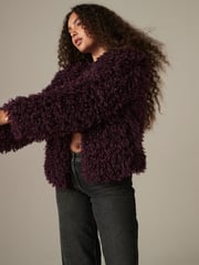 Burgundy Red Short Faux Fur Jacket - Image 1 of 6