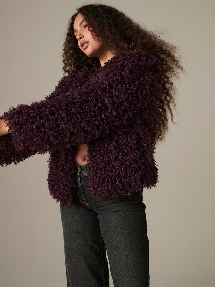 Burgundy Red Short Faux Fur Jacket - Image 1 of 6