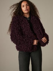 Burgundy Red Short Faux Fur Jacket - Image 2 of 6