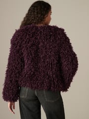 Burgundy Red Short Faux Fur Jacket - Image 3 of 6