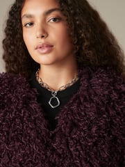 Burgundy Red Short Faux Fur Jacket - Image 4 of 6