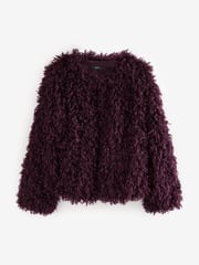 Burgundy Red Short Faux Fur Jacket - Image 5 of 6