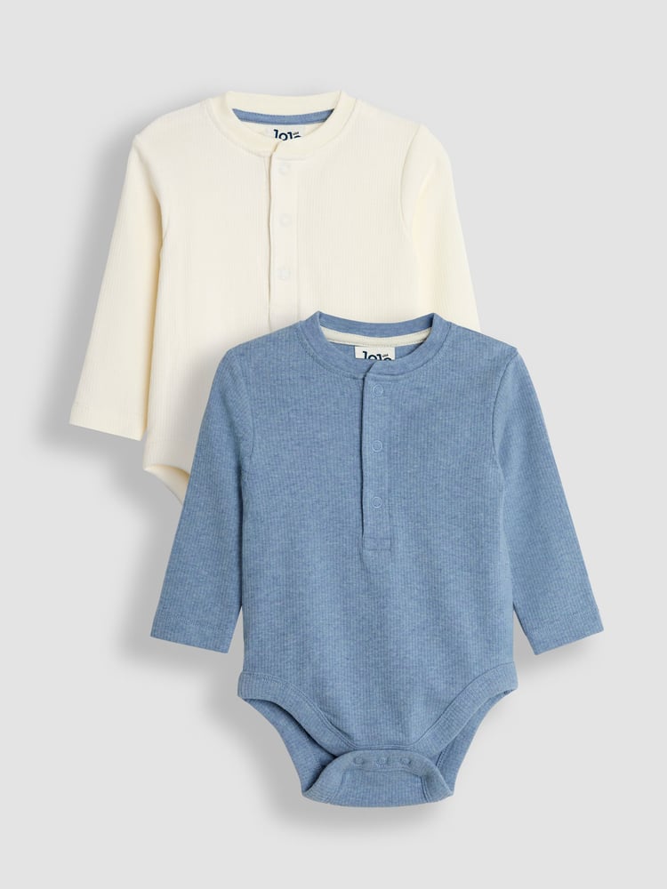 JoJo Maman Bébé Blue Ribbed Bodies 2 Pack - Image 1 of 5