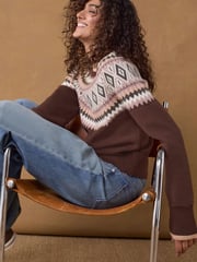 Berry Red Fairisle Pattern Compact Cosy Crew Neck Jumper With Side Split Detail - Image 3 of 14